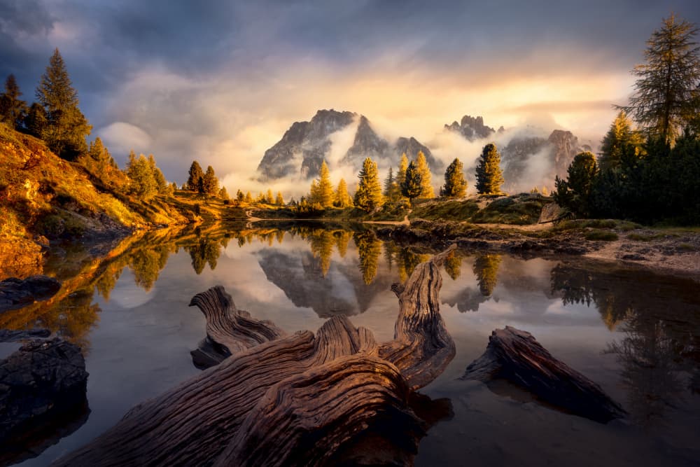 Misty Mountain Lake Reflections by Martin Morávek — canvas wall art