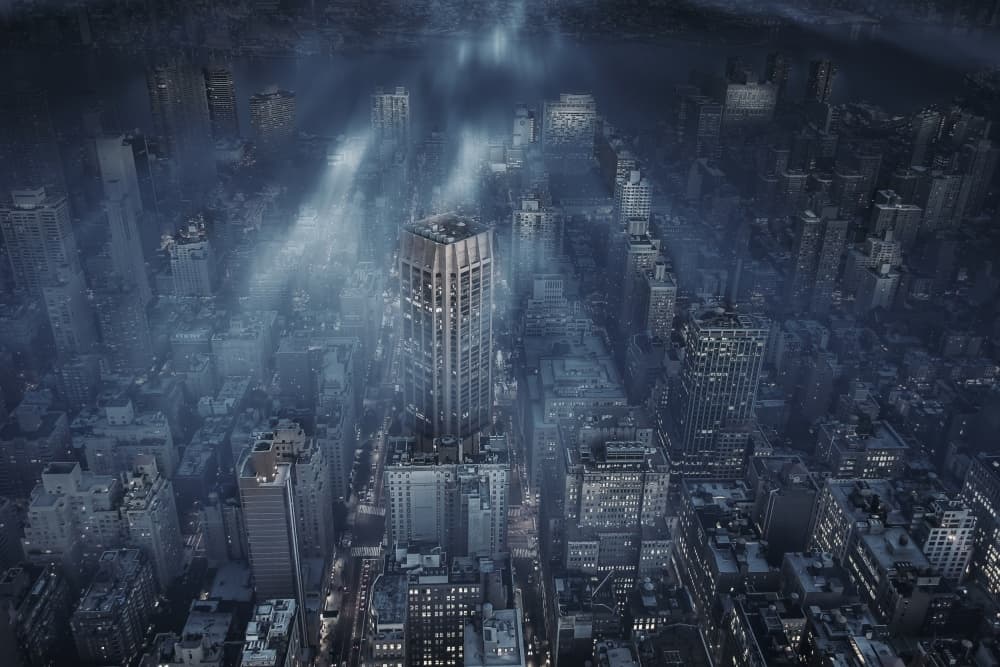 Misty City Night by Leif Løndal — canvas wall art