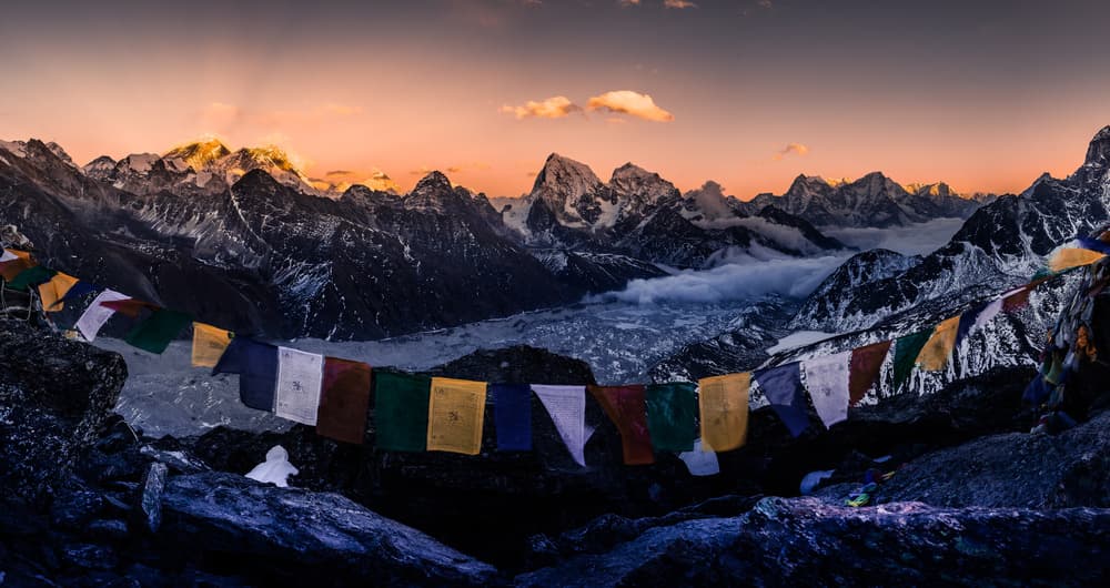 Himalayan Prayer Flags Sunset by qiye — canvas wall art