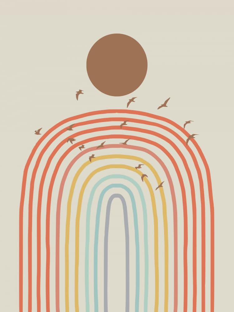 Boho Rainbow Sun Birds by Little Dean — canvas wall art