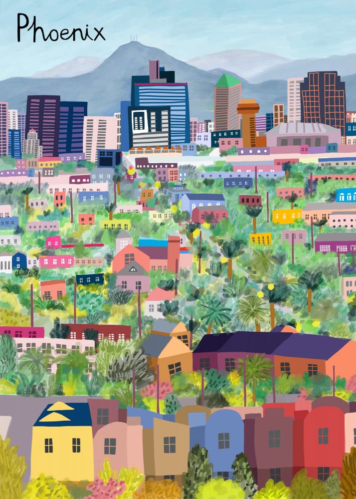 Colorful Phoenix City by Carla Daly — canvas wall art