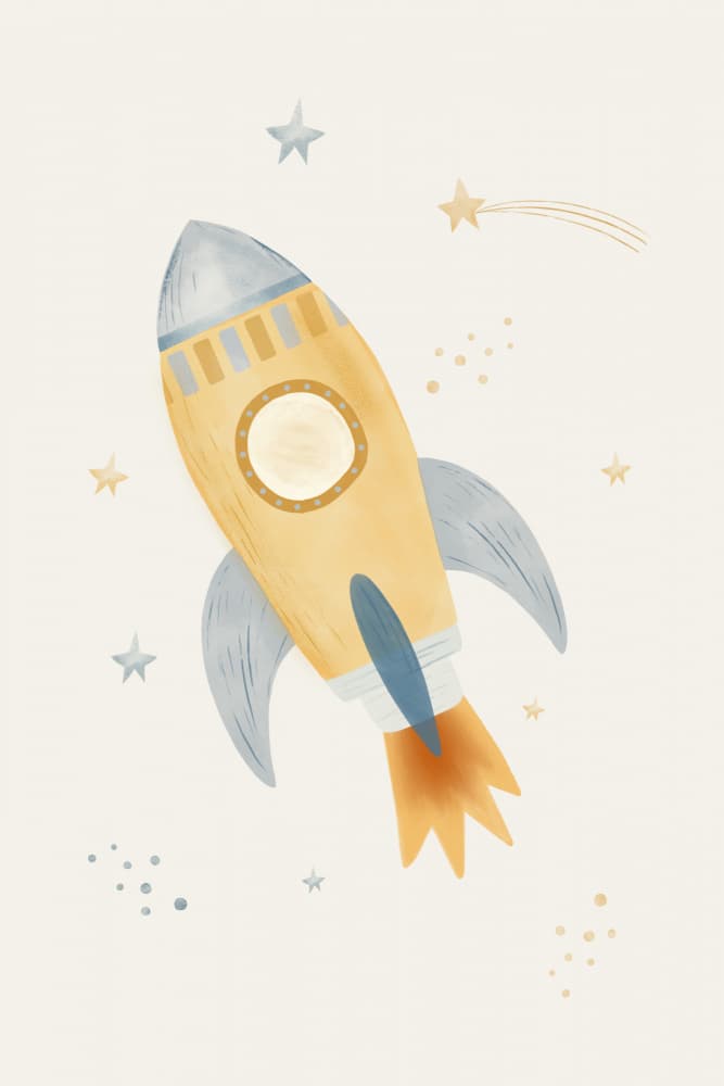 Whimsical Space Rocket by Menina Lisboa — canvas wall art