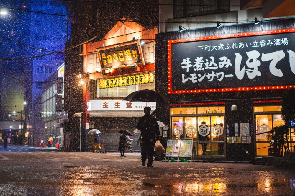 Rainy Night Japanese Street by LIANG CHEN — canvas wall art