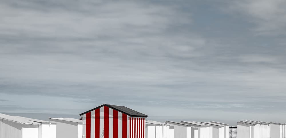 Red Striped Beach Hut by Gilbert Claes — canvas wall art