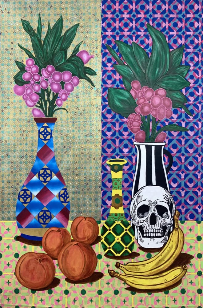 Vibrant Still Life Skull by David Galan — canvas wall art
