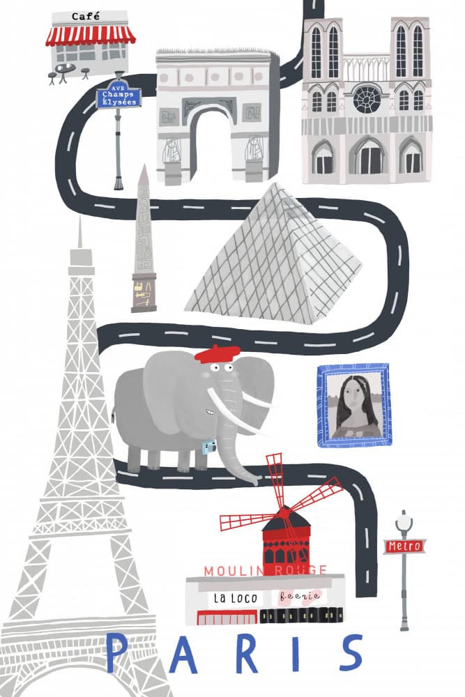 Whimsical Paris Landmarks by Carla Daly — canvas wall art