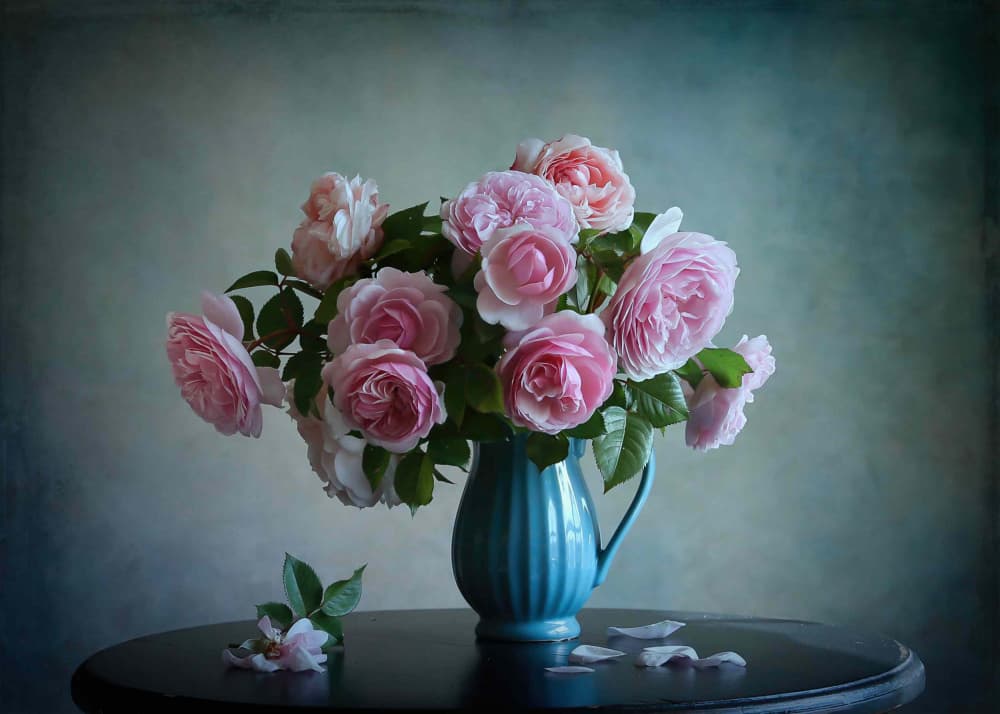 Soft Pink Rose Bouquet by Fangping Zhou — canvas wall art