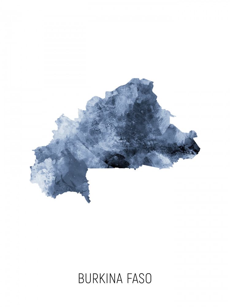 Burkina Faso Watercolor Map by Michael Tompsett — canvas wall art