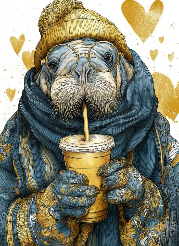 Cozy Walrus Coffee by Justyna Jaszke — canvas wall art