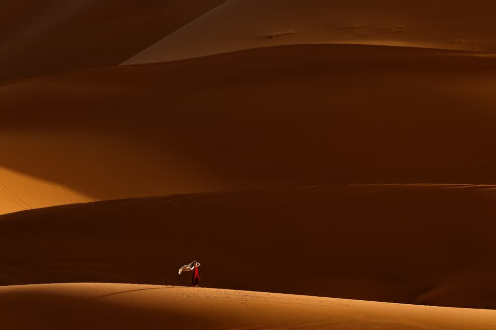 Golden Dunes Lone Figure by Gina Buliga — canvas wall art