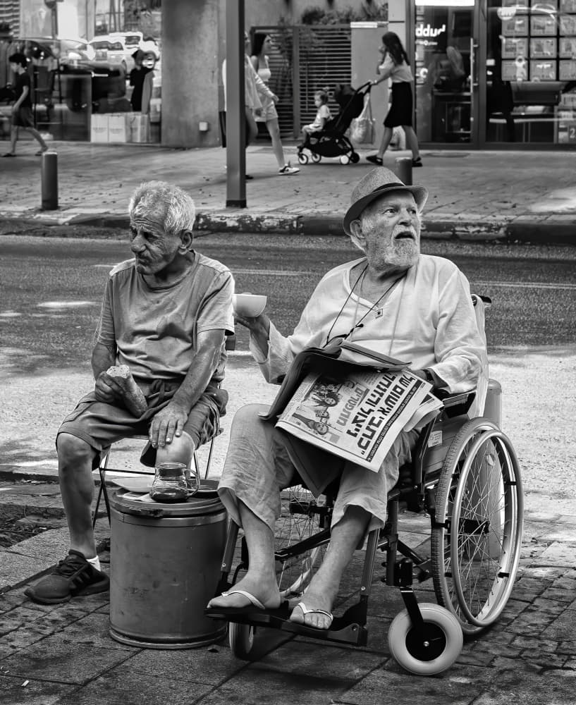 Elderly Men City Scene by zyfeller — canvas wall art