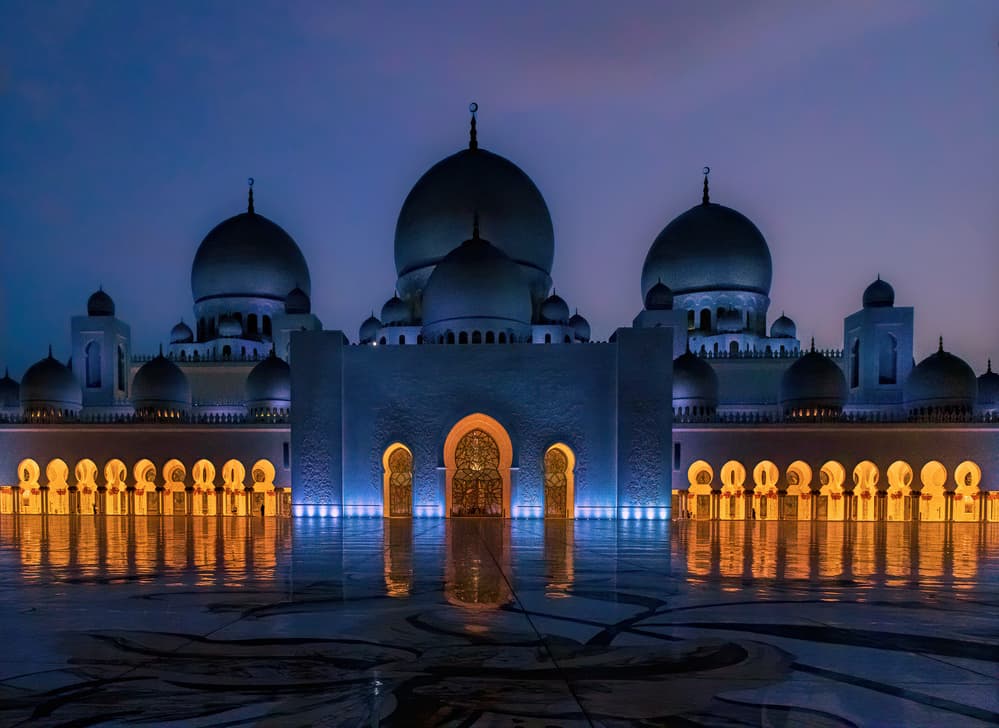Majestic Mosque Night Reflections by Jie Fischer — canvas wall art