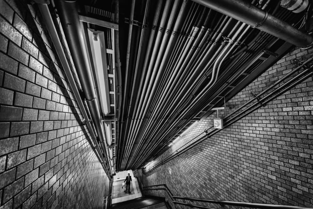 Solitary Subway Descent by Atsushi Inamura — canvas wall art