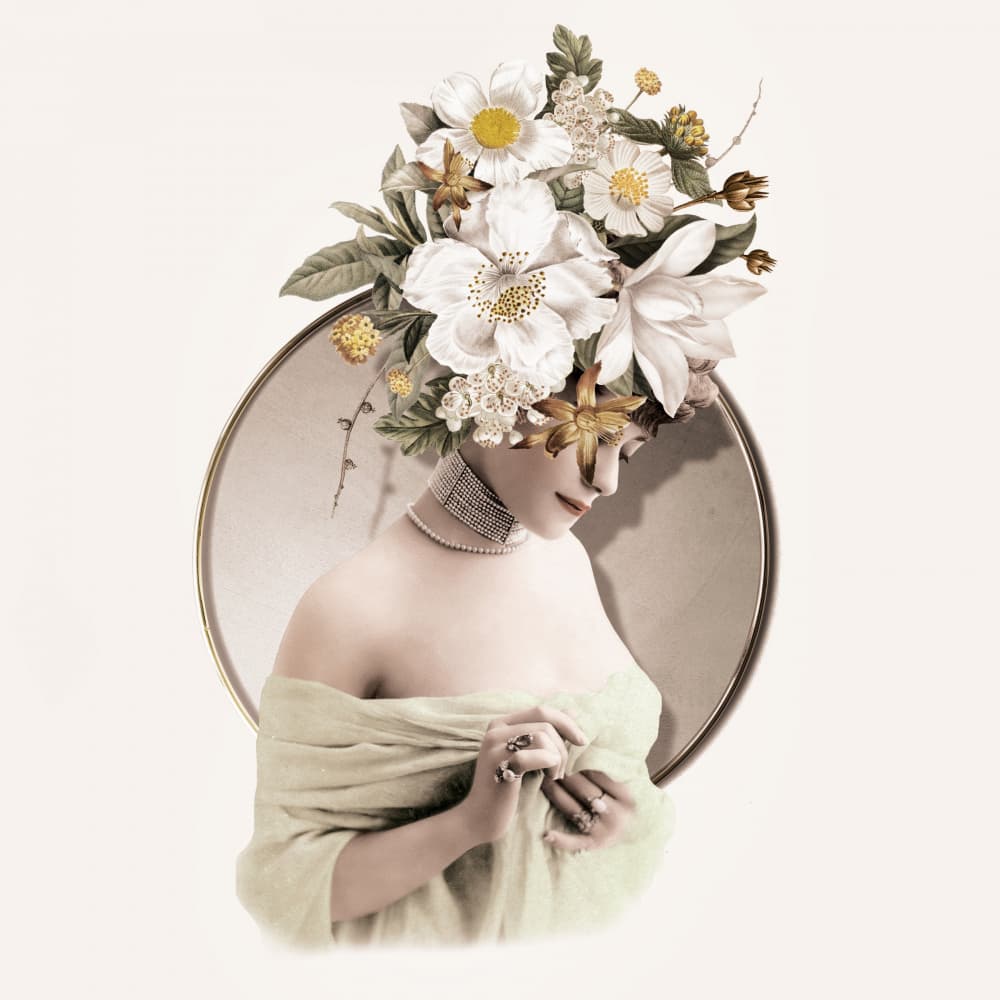 Elegant Woman Floral Reflection by Marja van den Hurk — canvas wall art