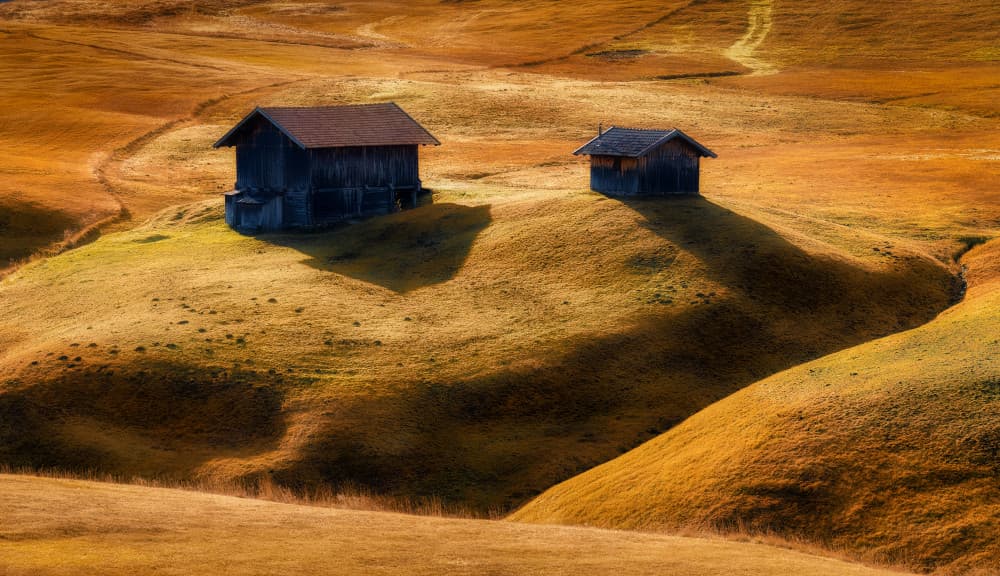 Golden Hills Two Barns by Martin Kucera EFIAP AZSF — canvas wall art