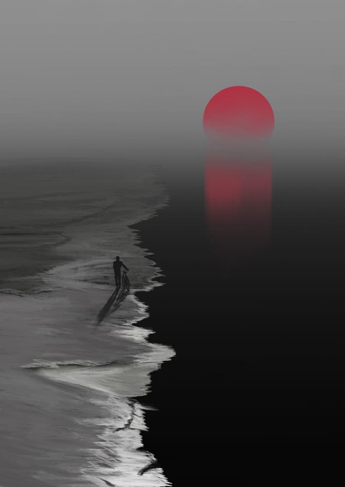 Solitary Man Red Sun by Fadil Roze — canvas wall art