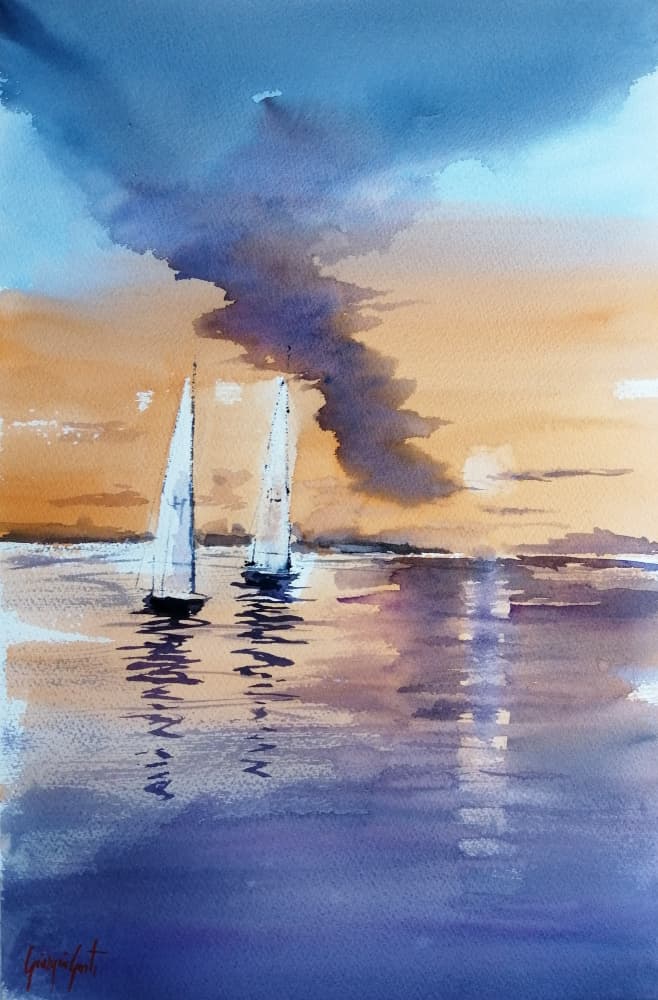 Serene Sunset Sailboats by Giorgio Gosti — canvas wall art