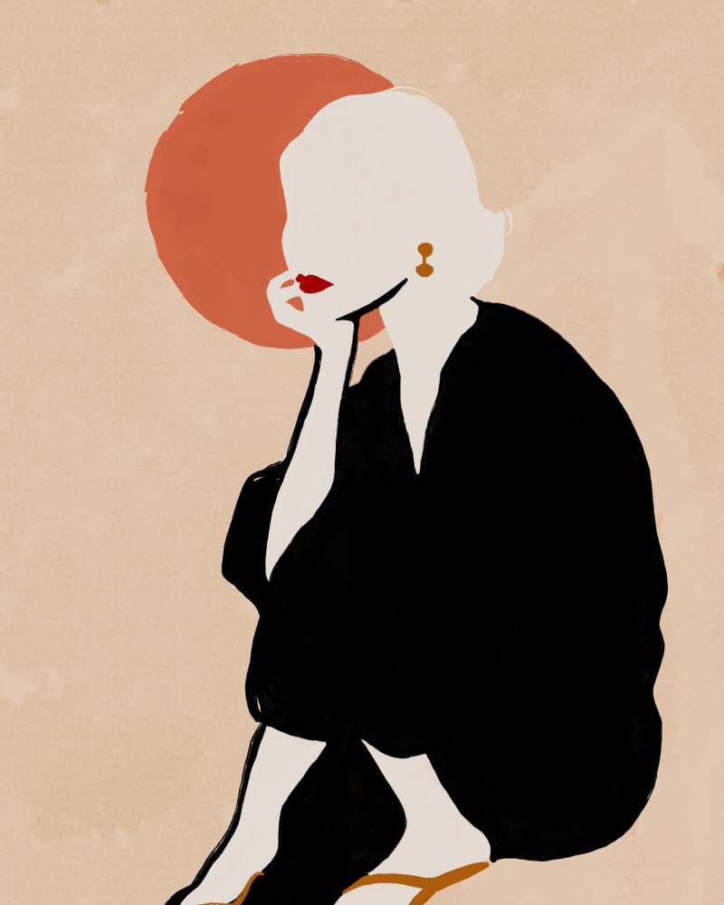 Pensive Woman Red Lips by CATS AND DOTZ — canvas wall art