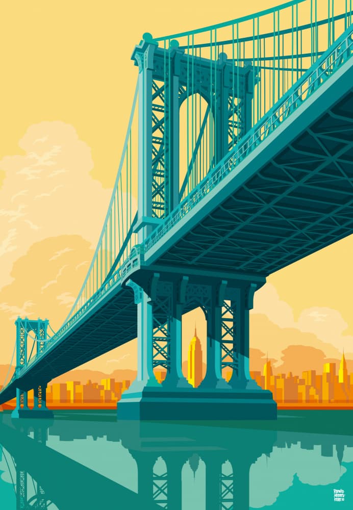 Manhattan Bridge Golden Hour by Remko Heemskerk — canvas wall art