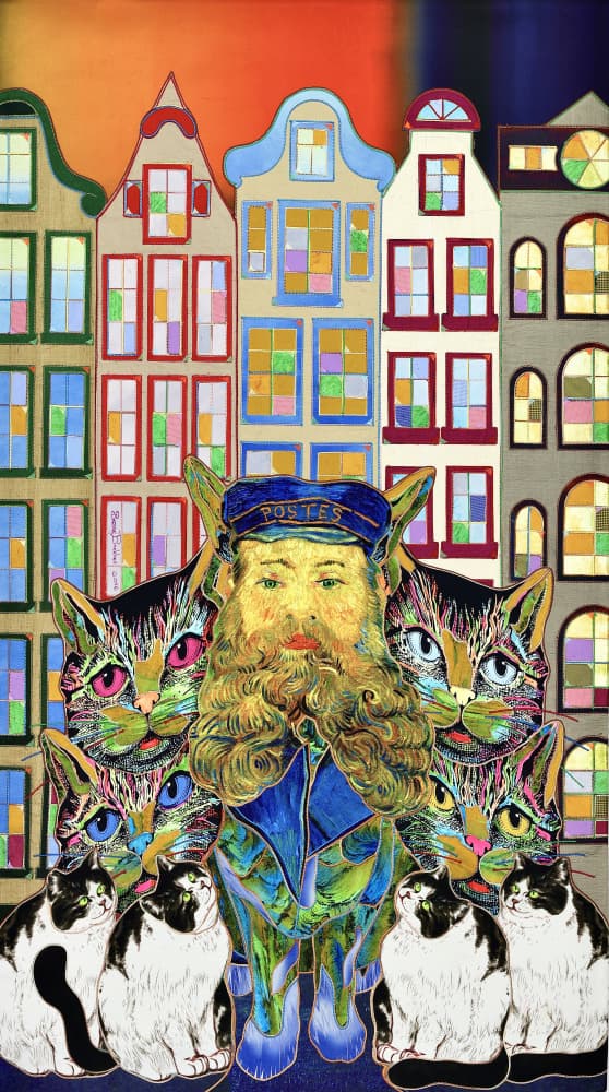 Whimsical Postman And Cats by Kostyantin Malginov — canvas wall art
