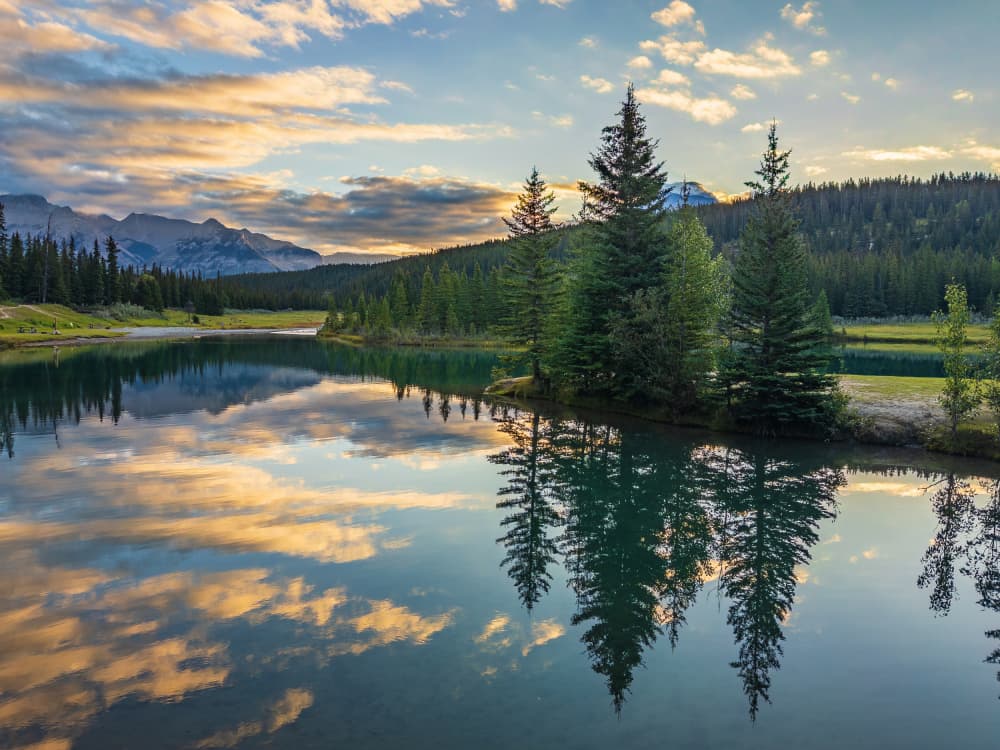 Golden Hour Mountain Lake by Ed Esposito — canvas wall art
