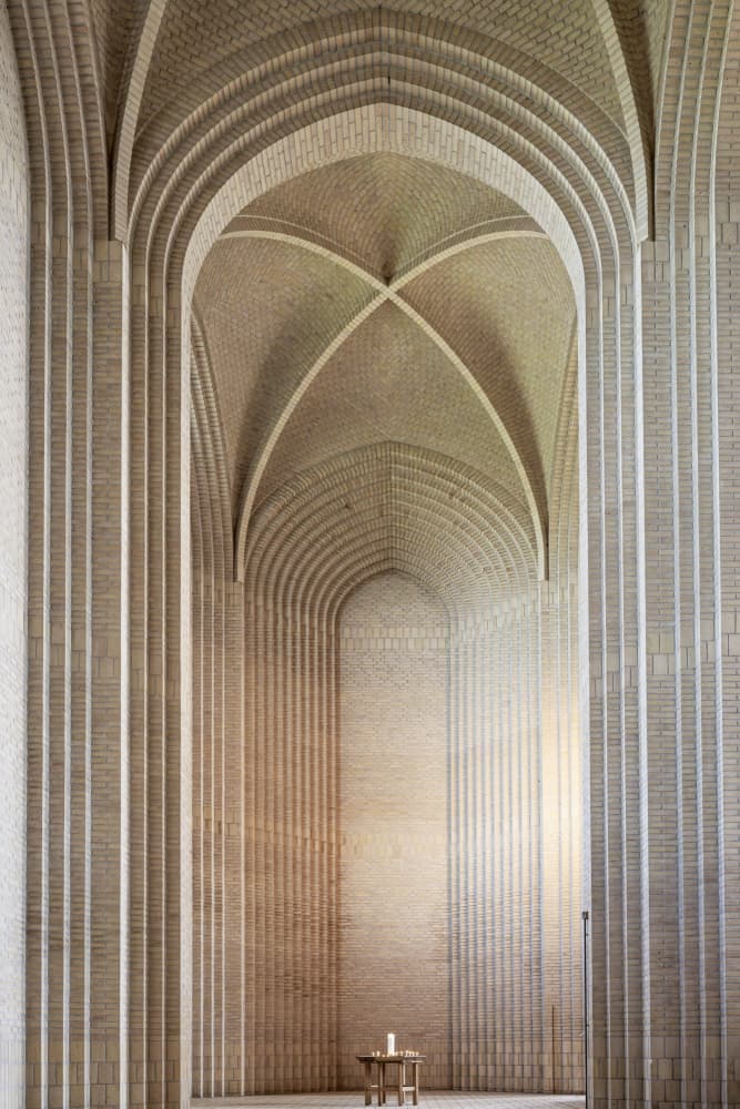 Vaulted Brick Church Interior by Linda Wride — canvas wall art