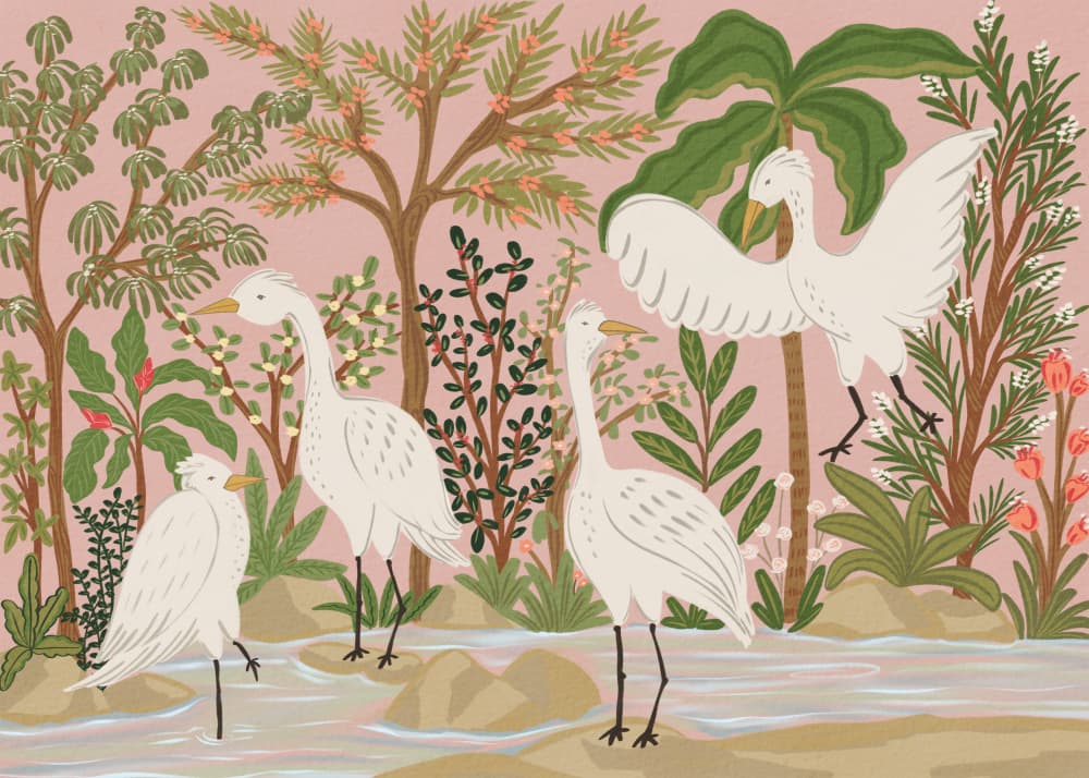 Peaceful Jungle Egrets by Nikita Jariwala — canvas wall art