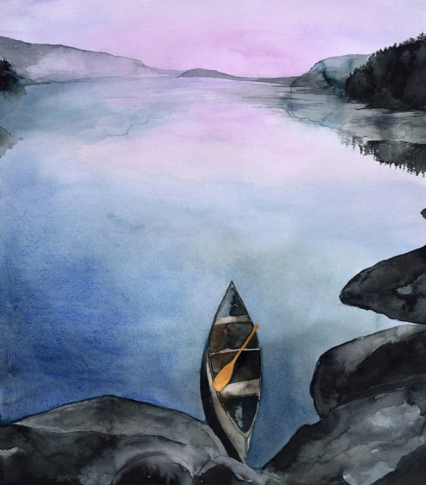 Peaceful Mountain Lake Canoe by RodMacIver — canvas wall art