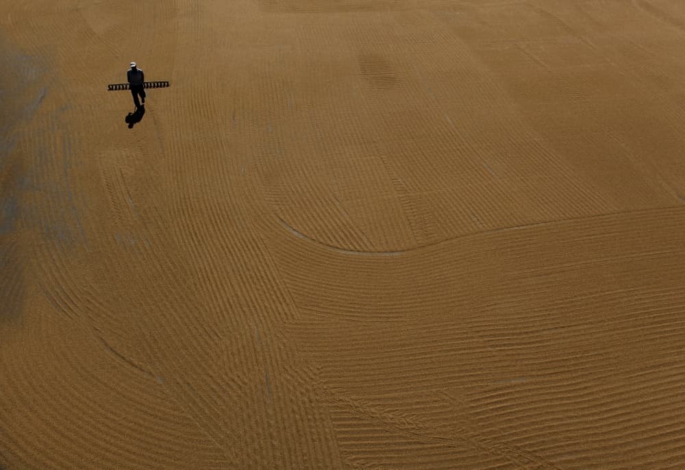 Man Raking Grain by Nurten Öztürk — canvas wall art