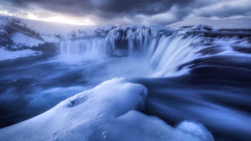 Majestic Winter Falls by Daniel Gastager — canvas wall art