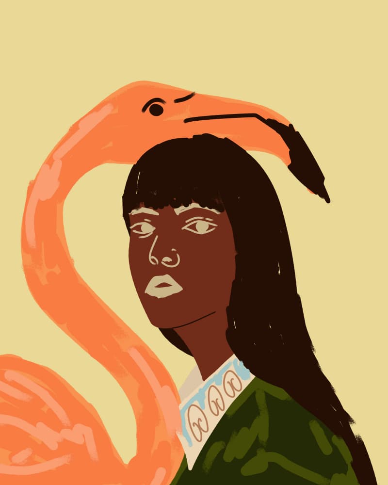 Elegant Flamingo Woman by Kintsugi99 — canvas wall art
