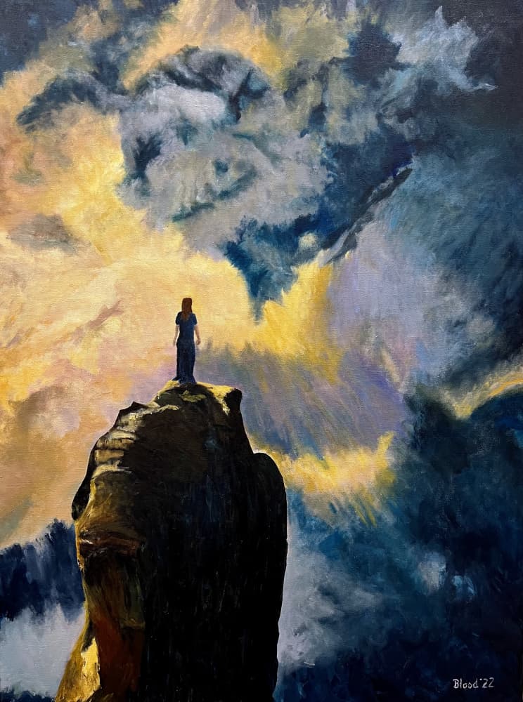 Woman Golden Sky Summit by Tom Blood — canvas wall art