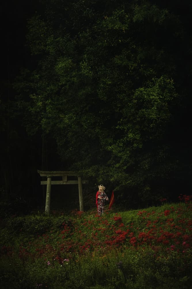 Red Kimono Torii Forest by KOIKI — canvas wall art