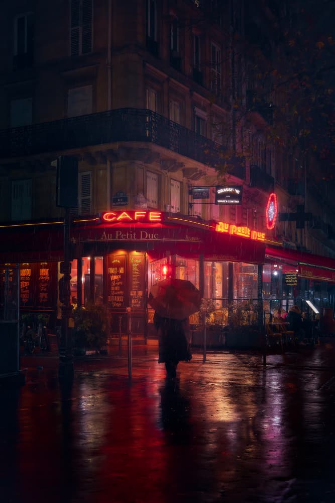 Rainy Parisian Cafe by Javier de la Torre — canvas wall art