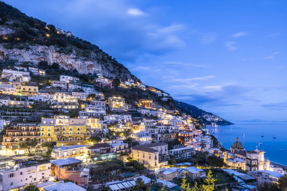 Positano Night Lights by Melanie Viola — canvas wall art