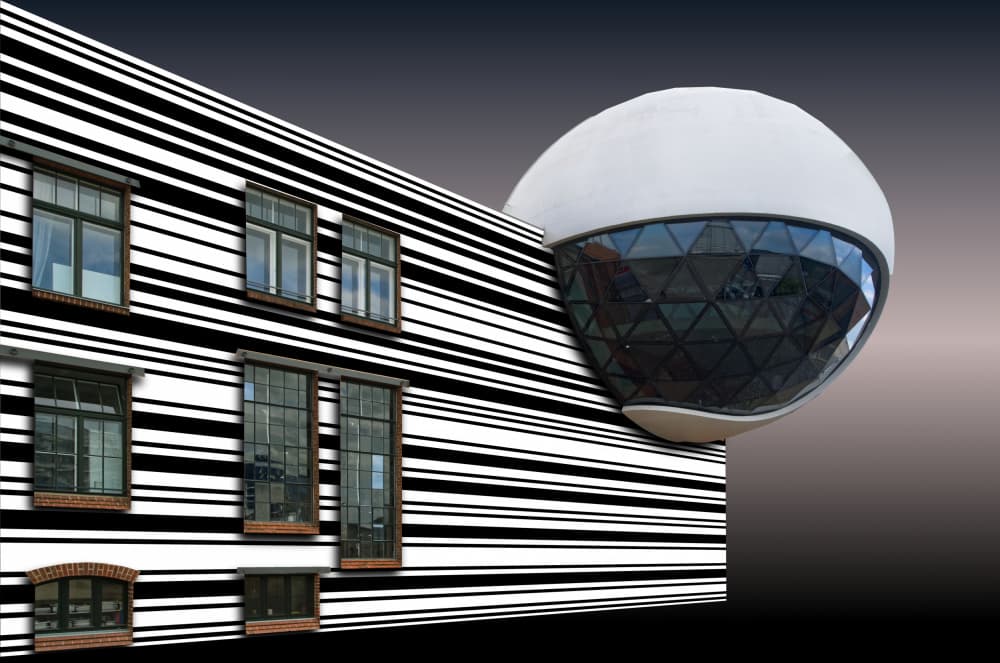 Modern Striped Building Sphere by Erhard Batzdorf — canvas wall art