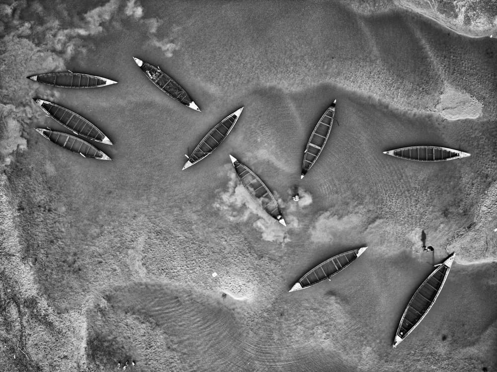 Aerial River Canoes by Azim Khan Ronnie — canvas wall art