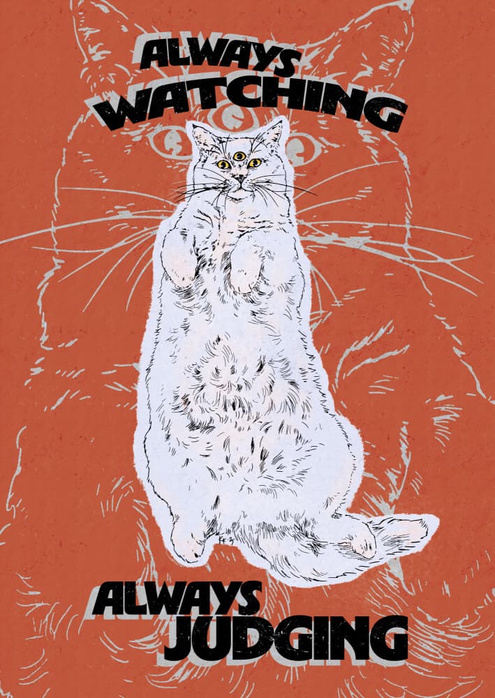 Three-Eyed Judging Cat by Katariina Kosunen — canvas wall art