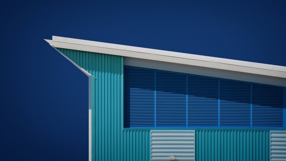 Angled Blue Building by Mathilde Guillemot — canvas wall art