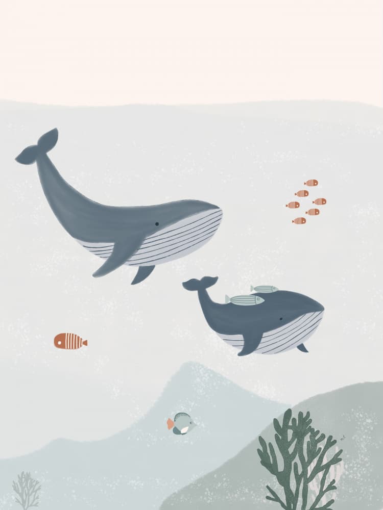 Peaceful Whale Family by Menina Lisboa — canvas wall art