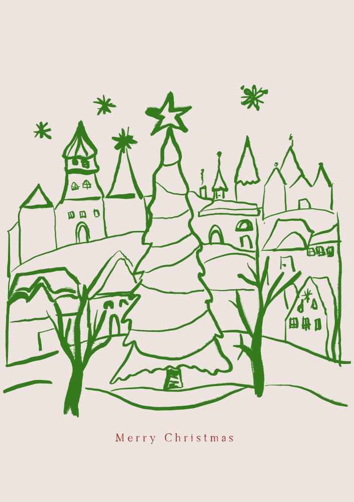 Merry christmas town by Treechild — canvas wall art