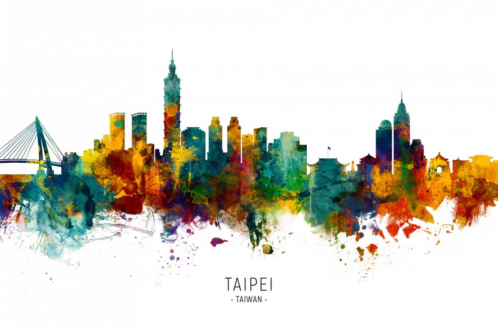 Colorful Taipei Skyline by Michael Tompsett — canvas wall art