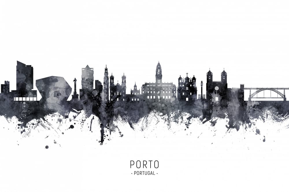 Porto Watercolor Skyline by Michael Tompsett — canvas wall art