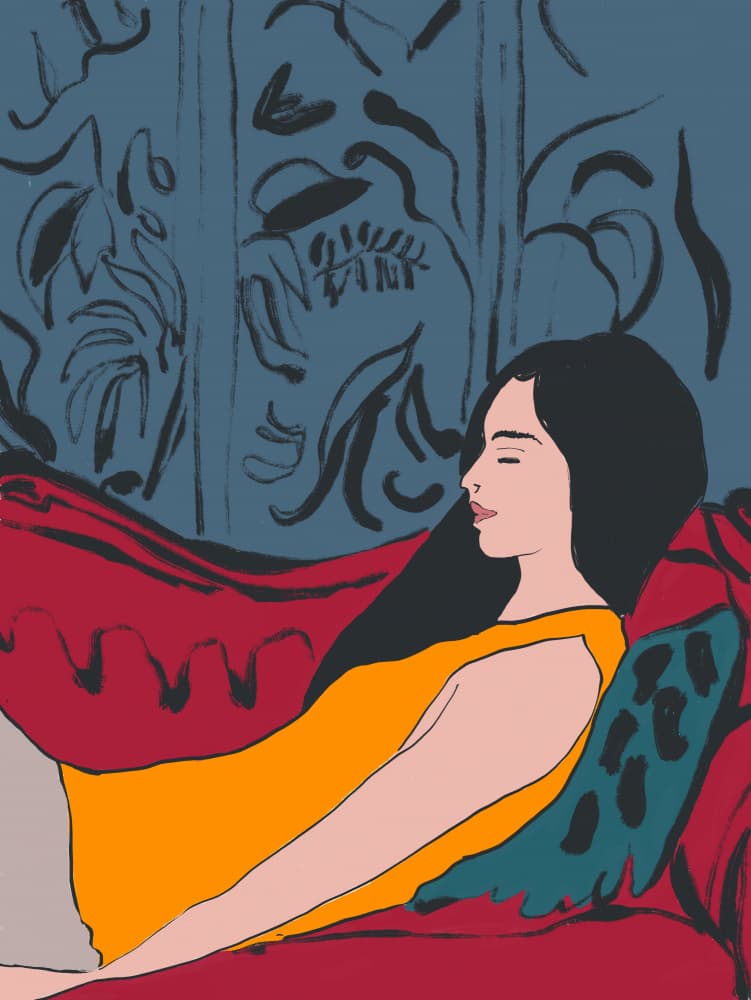 Serene Woman Lounging by Beate Tubach — canvas wall art