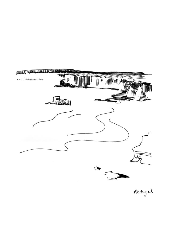 Coastal Cliffs Sketch by Awol Art Alex — canvas wall art