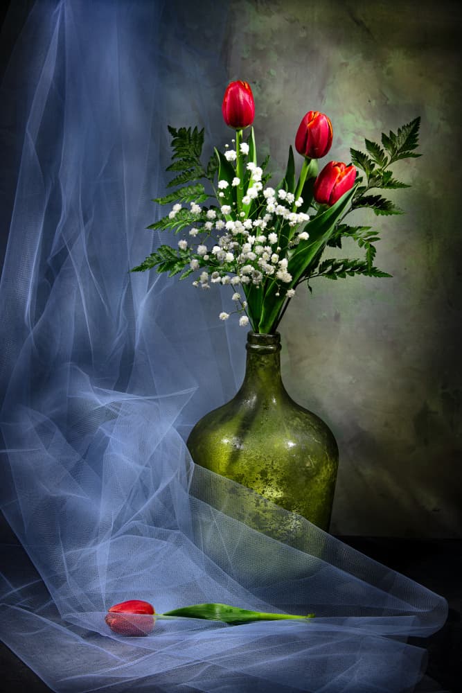 Elegant Tulips In Glass by Felice Angelino — canvas wall art