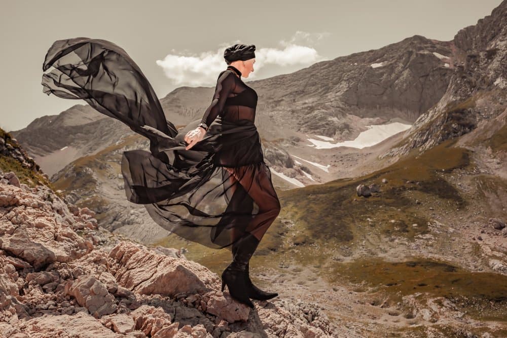 Black Dress Mountain Elegance by AndrewJordan — canvas wall art