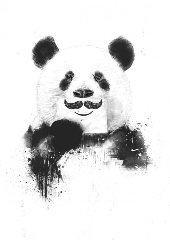 Panda Mustache Smile by Balazs Solti — canvas wall art