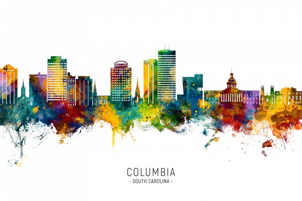 Colorful Columbia Cityscape by Michael Tompsett — canvas wall art