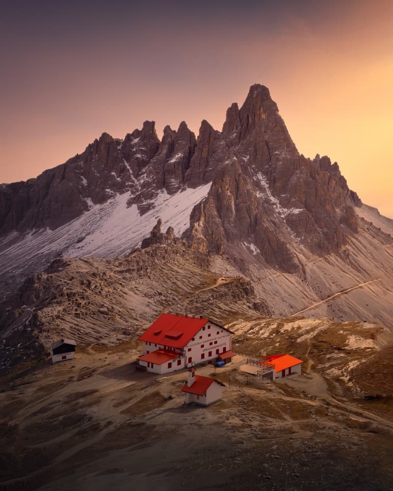 Dolomites Refuge Sunset by Rong Wei — canvas wall art